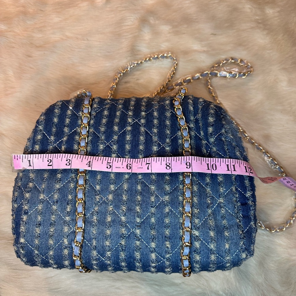 Quilted Denim Chain-Handle Women's Shoulder Bag - Blue - Picture 9 of 9